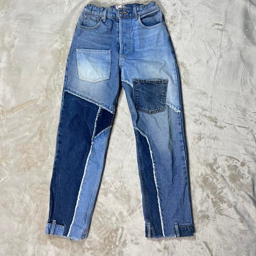100% Cotton Revice Denim Women’s Y2K Patchwork Straight Leg Jeans Size 26